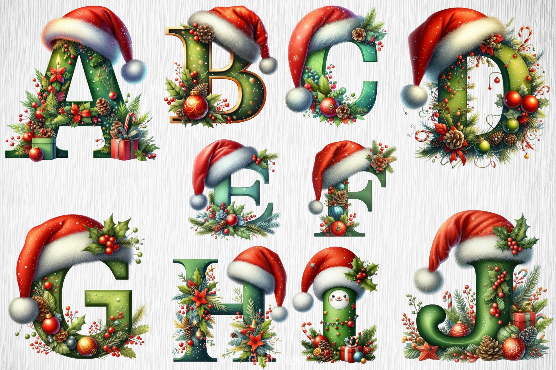 Christmas Santa Hat Alphabet Clipart Bundle - CraftNest - Digital Crafting and Art