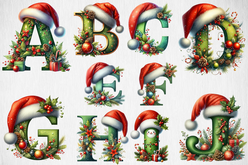 Christmas Santa Hat Alphabet Clipart Bundle - CraftNest - Digital Crafting and Art
