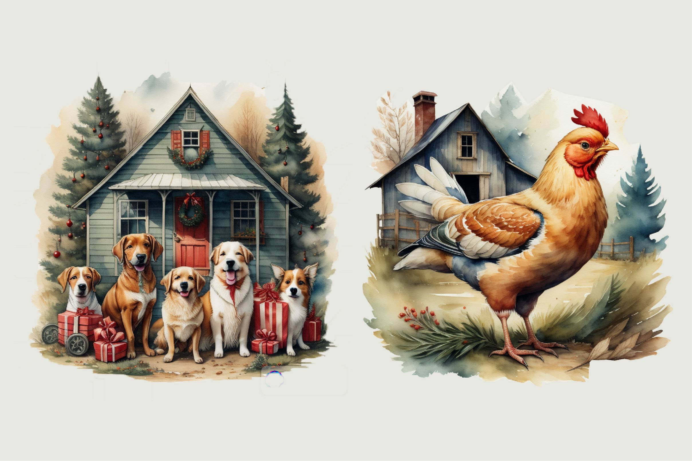 Vintage Farm Christmas Clipart Bundle - CraftNest - Digital Crafting and Art