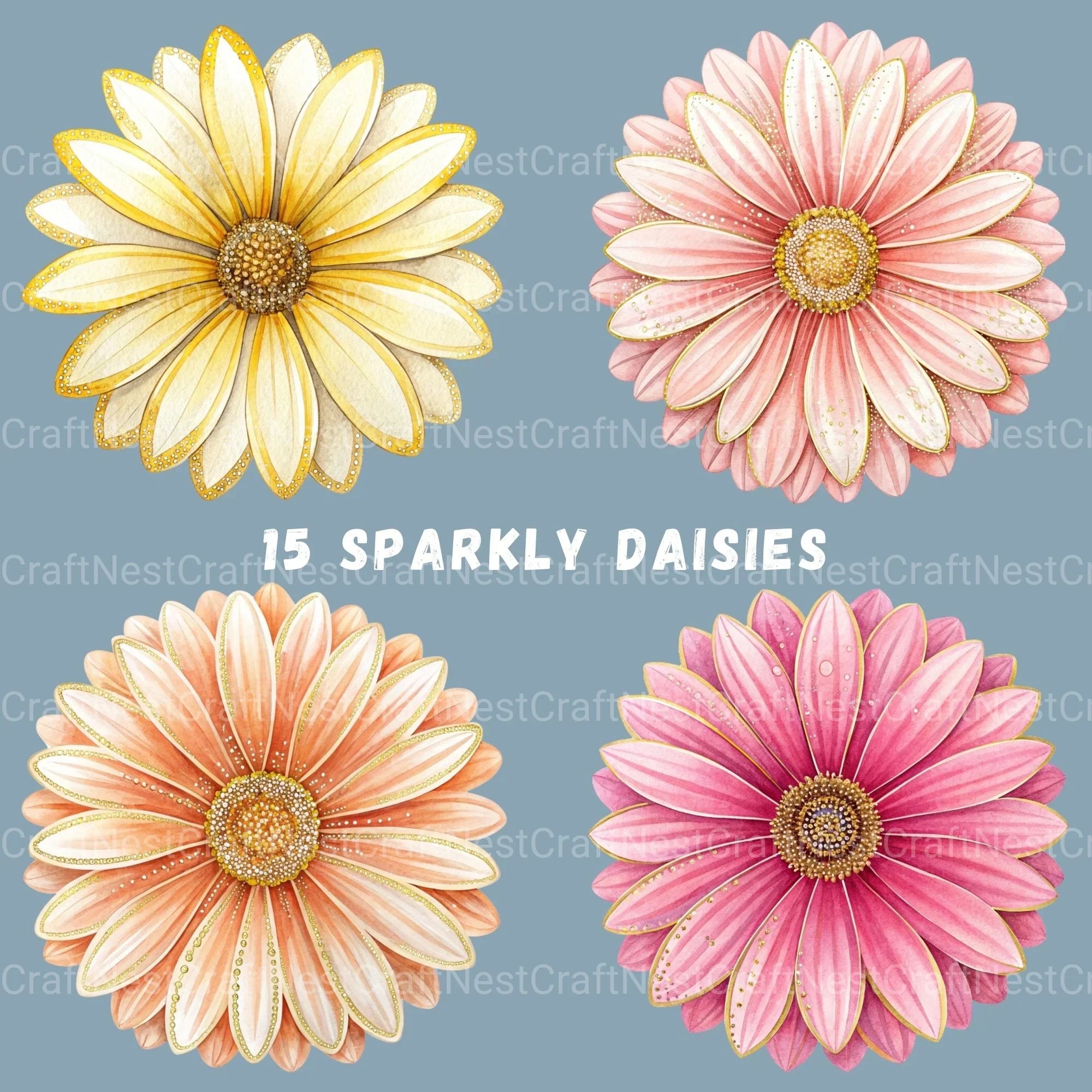 Daisies Glitter Clipart Bundle - CraftNest - Digital Crafting and Art