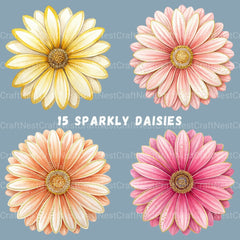 Daisies Glitter Clipart Bundle - CraftNest - Digital Crafting and Art