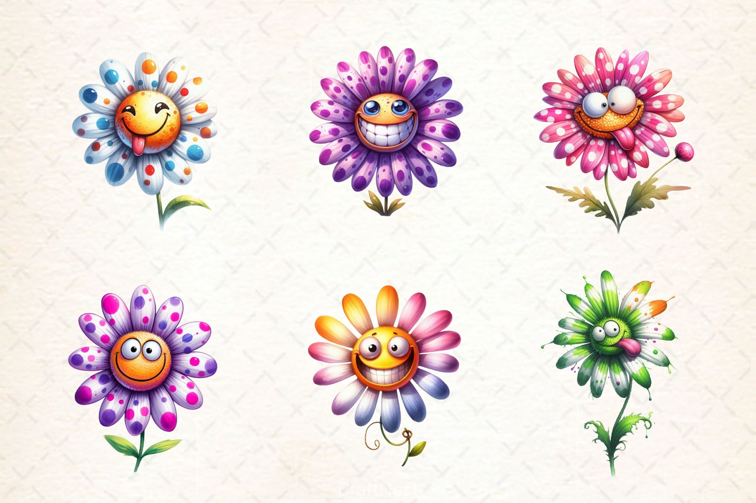 Funny Cute Flowers Clipart Bundle - CraftNest - Digital Crafting and Art