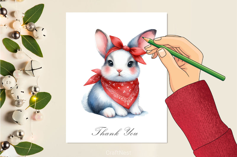 Cute Bunny Red Bandana Clipart Bundle - CraftNest - Digital Crafting and Art