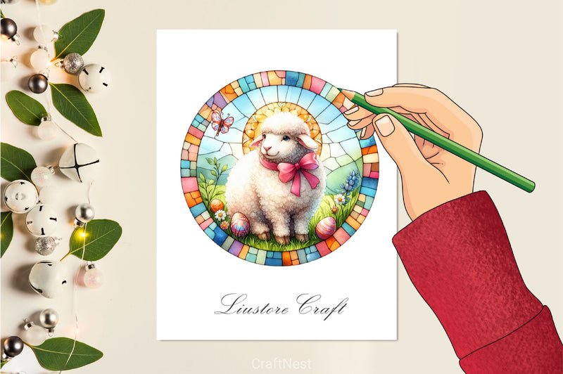 Stained Glass Easter Sheep Clipart Bundle - CraftNest - Digital Crafting and Art