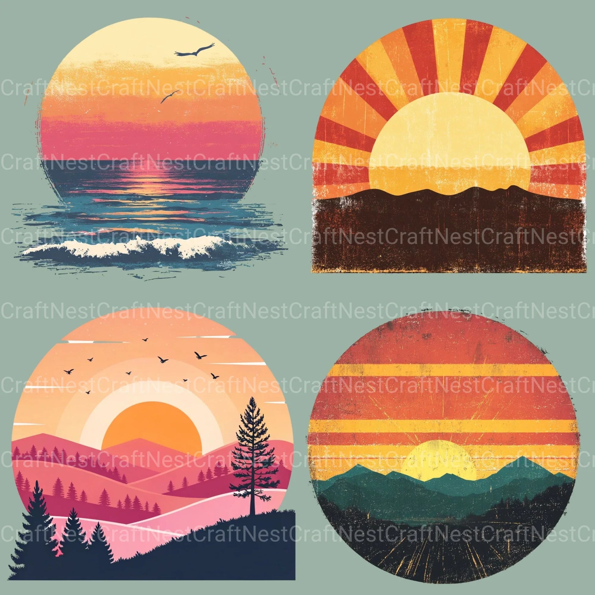 Retro Sunsets 2 Clipart Bundle 1 - CraftNest - Digital Crafting and Art