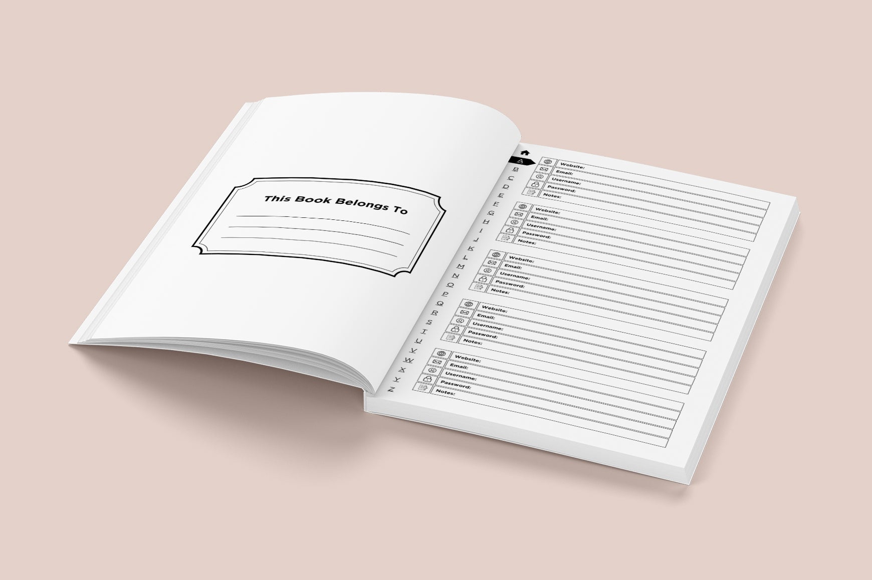 Internet Password Planner with Tabs