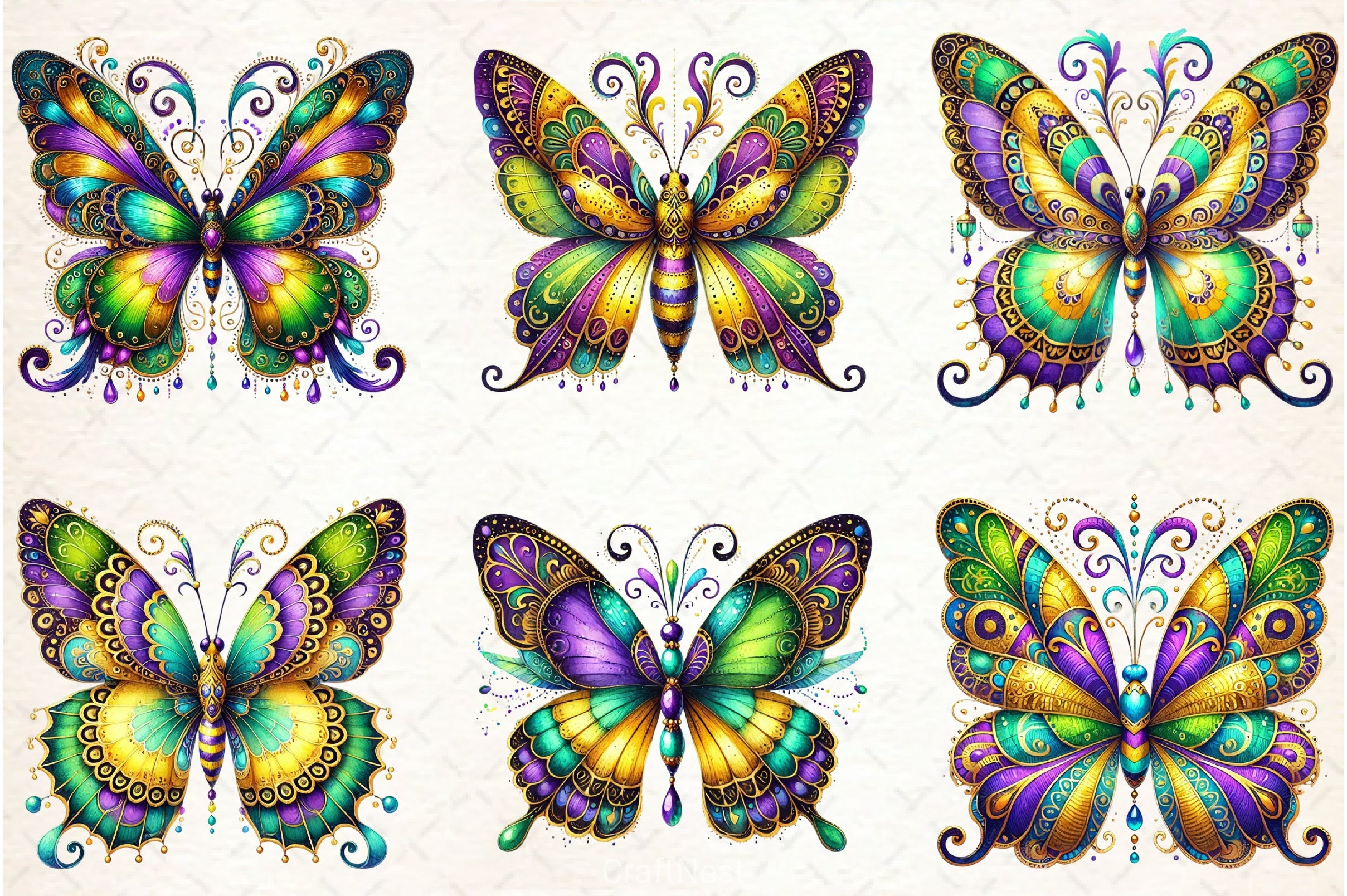 Mardi Gras Butterfly Clipart Bundle - CraftNest - Digital Crafting and Art