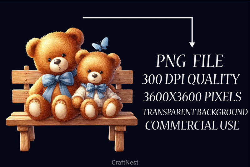 Teddy Bears Bench Clipart Bundle - CraftNest - Digital Crafting and Art
