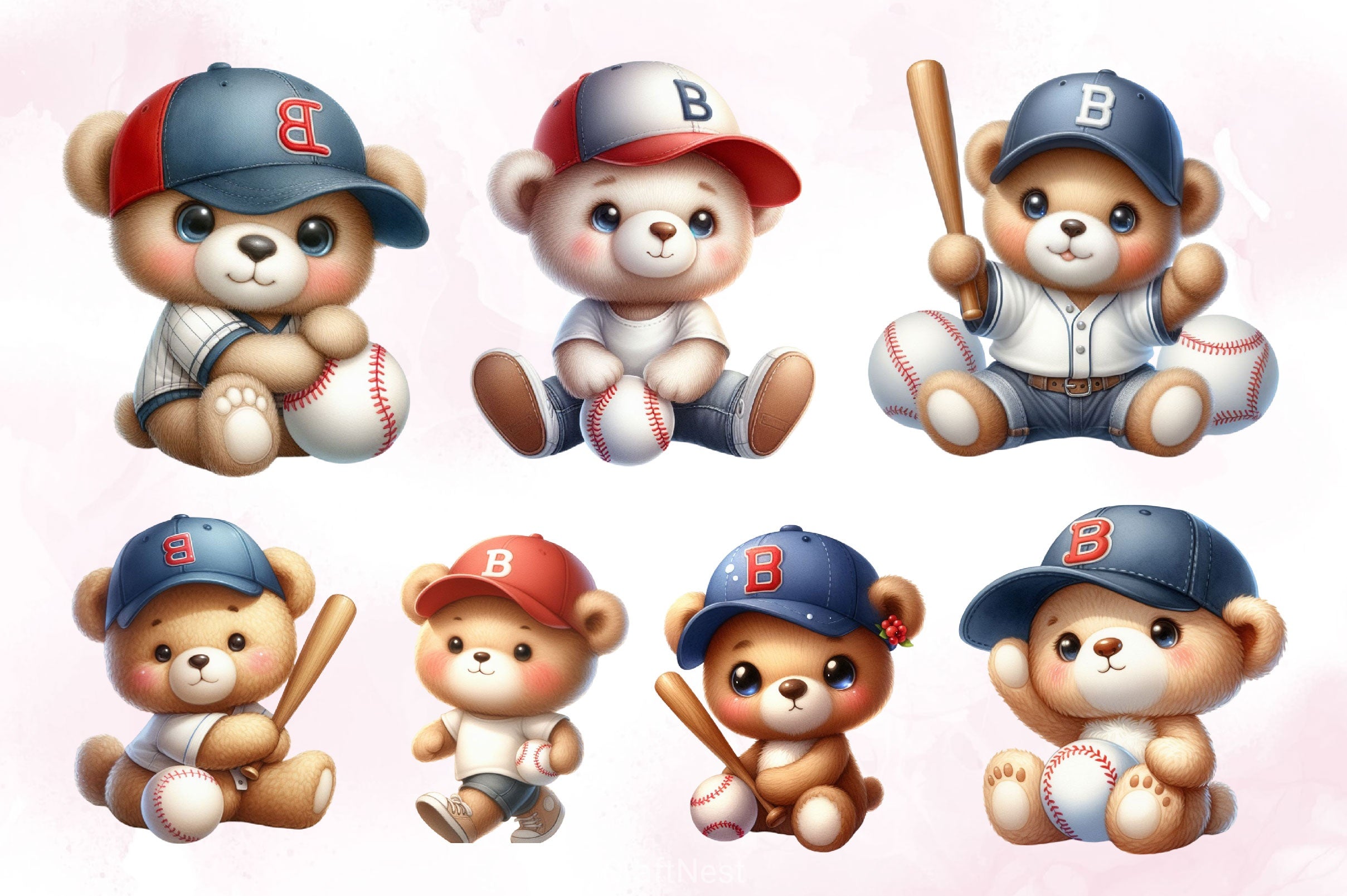 Adorable Baseball Bear Clipart Bundle - CraftNest - Digital Crafting and Art