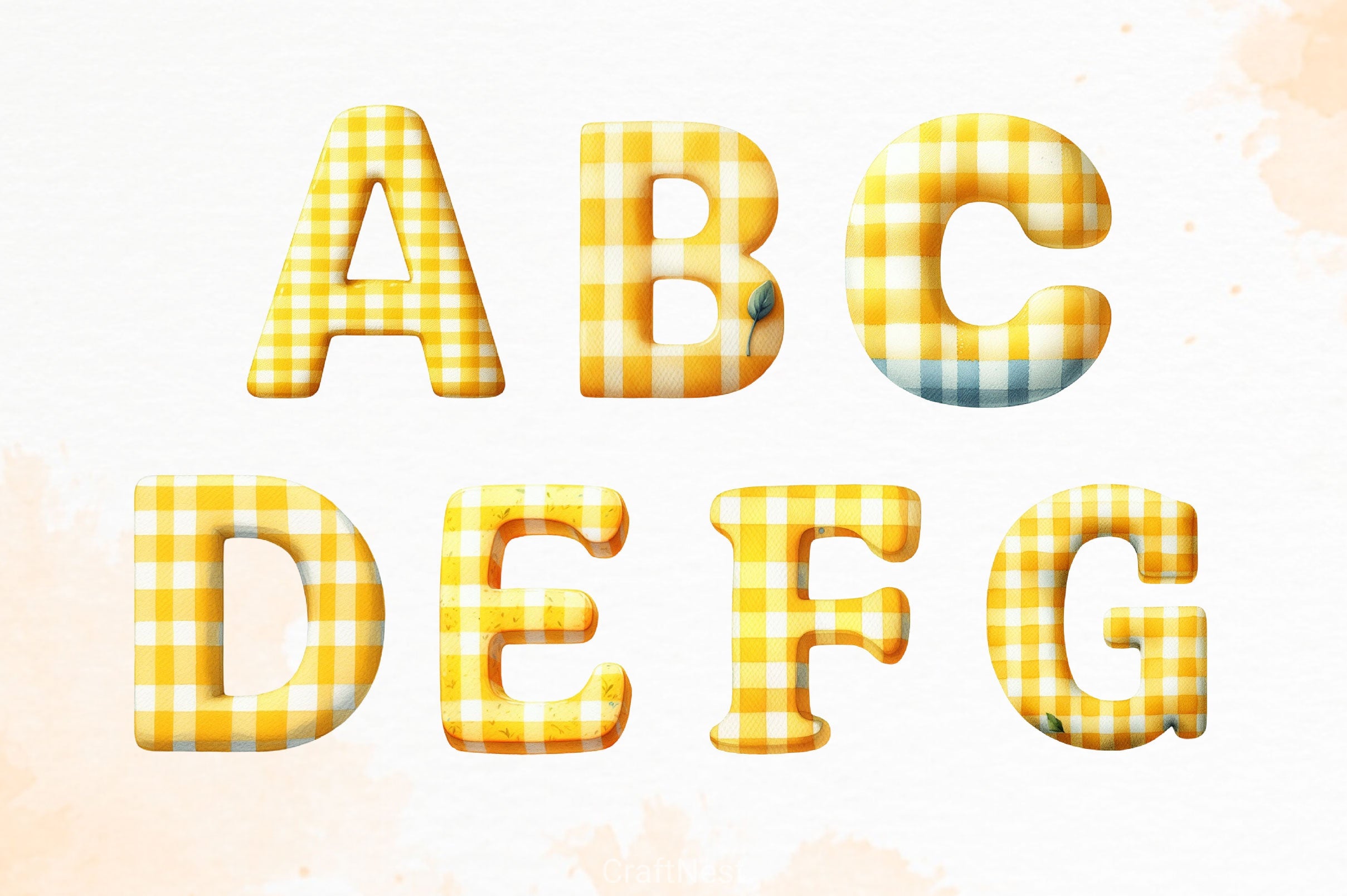 Yellow Gingham Alphabet Clipart Bundle - CraftNest - Digital Crafting and Art