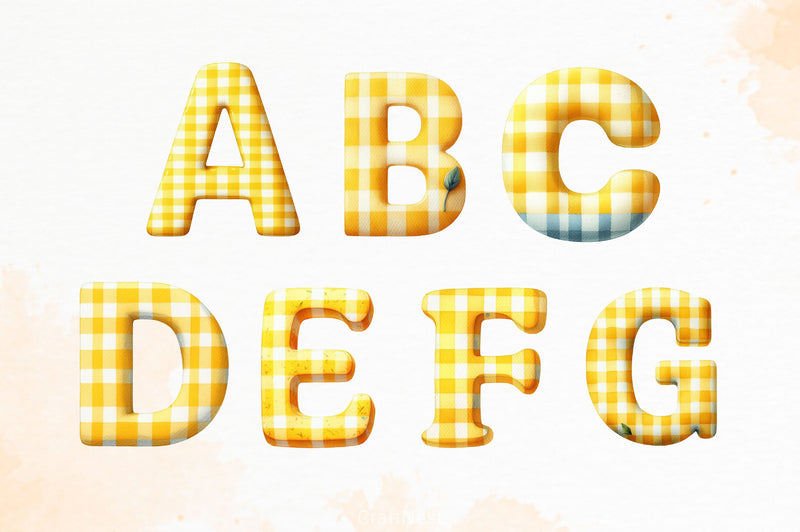 Yellow Gingham Alphabet Clipart Bundle - CraftNest - Digital Crafting and Art