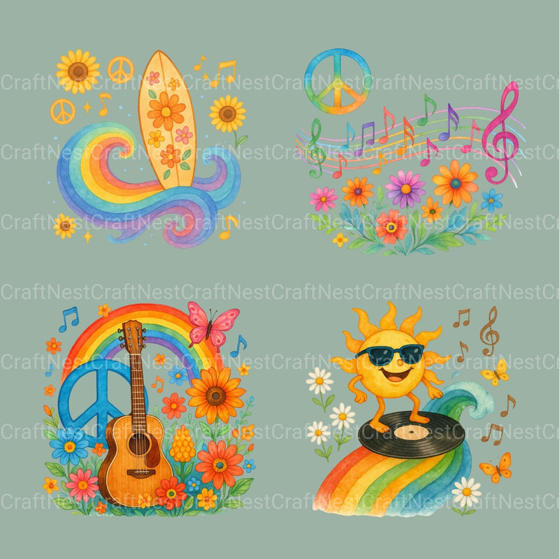 Retro Groovy Clipart Bundle 3 - CraftNest - Digital Crafting and Art