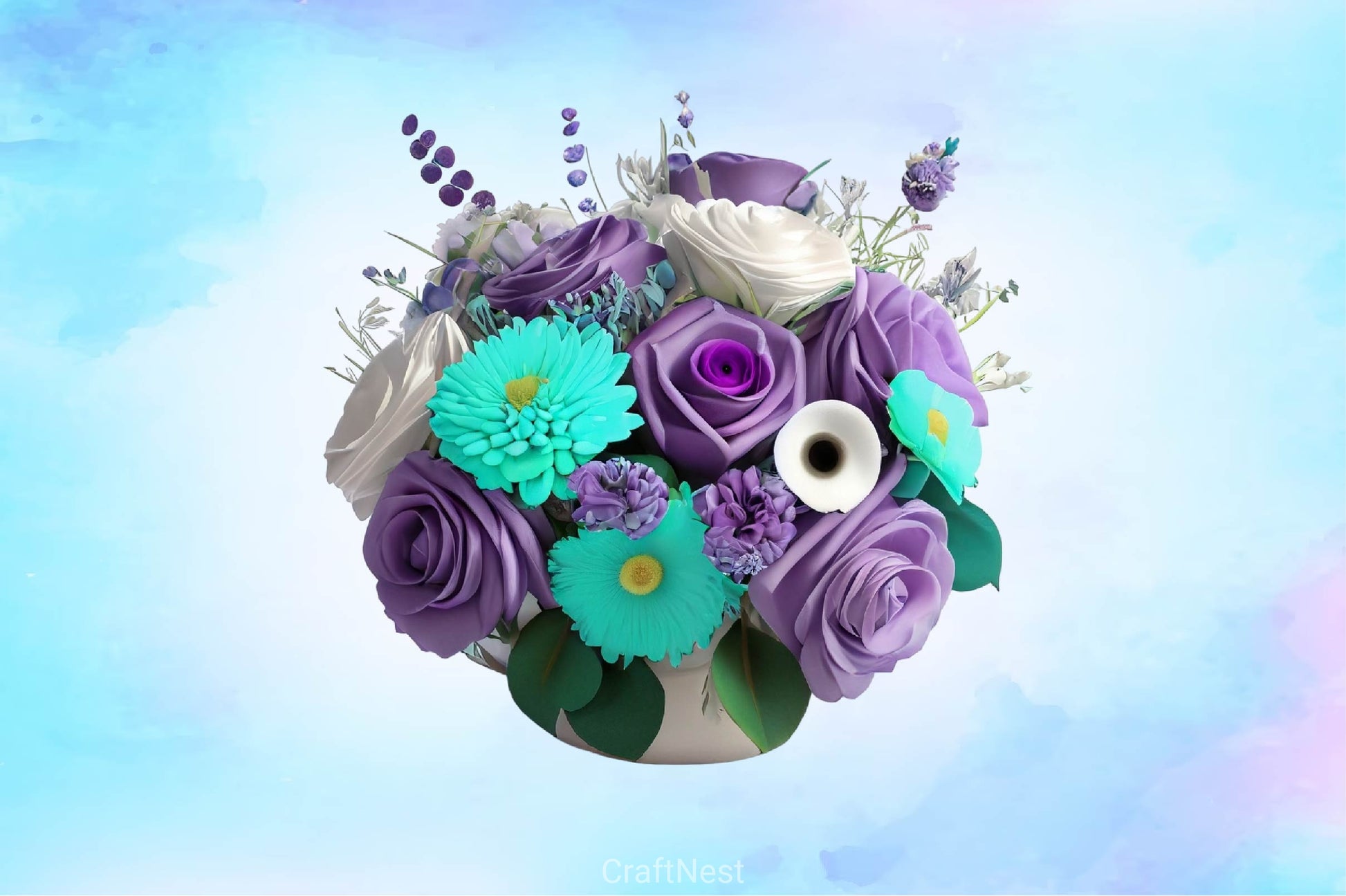 Purple And Turquoise Bouquets Clipart Bundle - CraftNest - Digital Crafting and Art