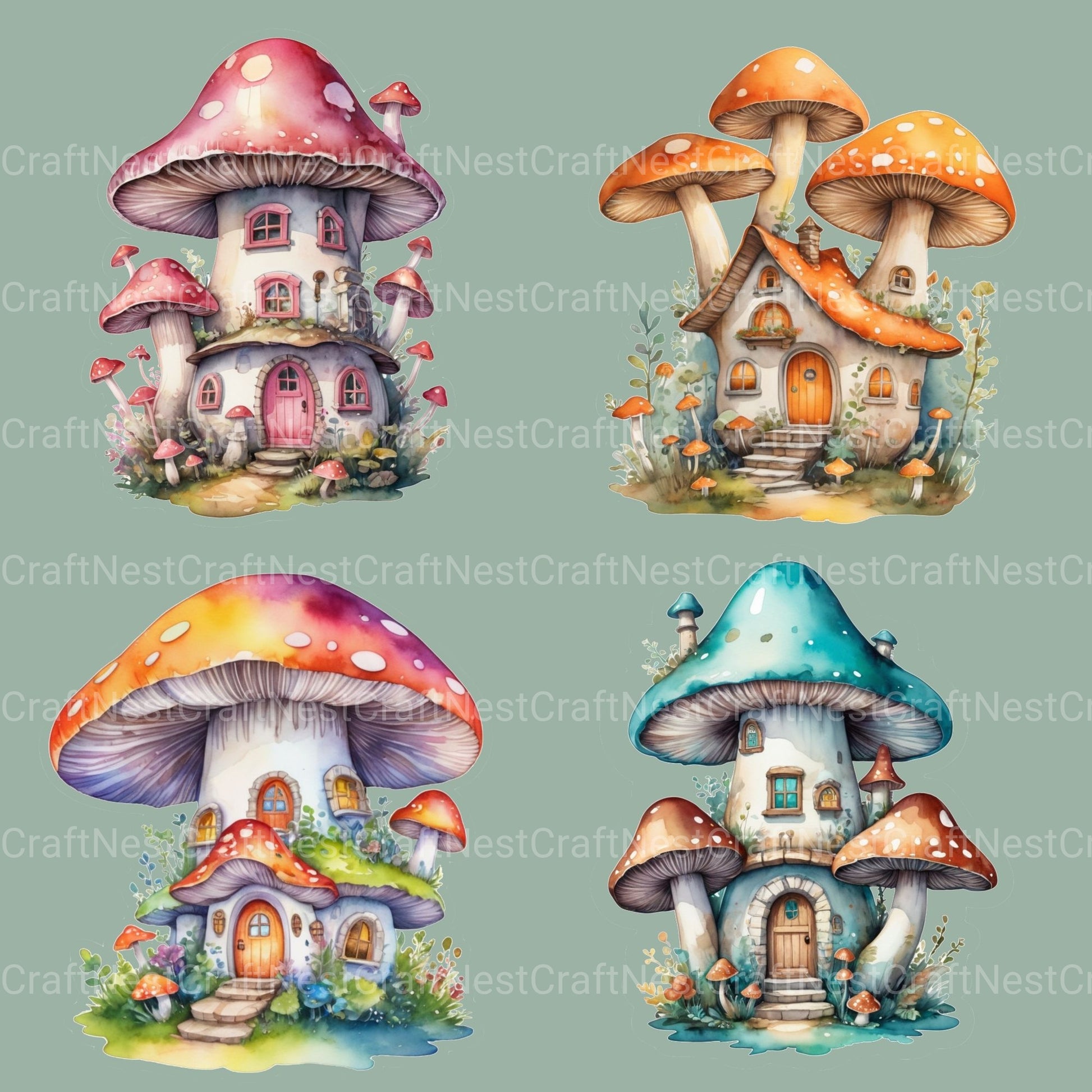 Mushroom Houses Clipart Bundle - CraftNest - Digital Crafting and Art
