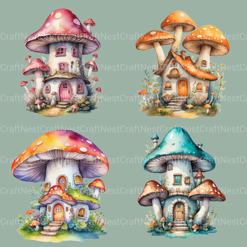 Mushroom Houses Clipart Bundle - CraftNest - Digital Crafting and Art