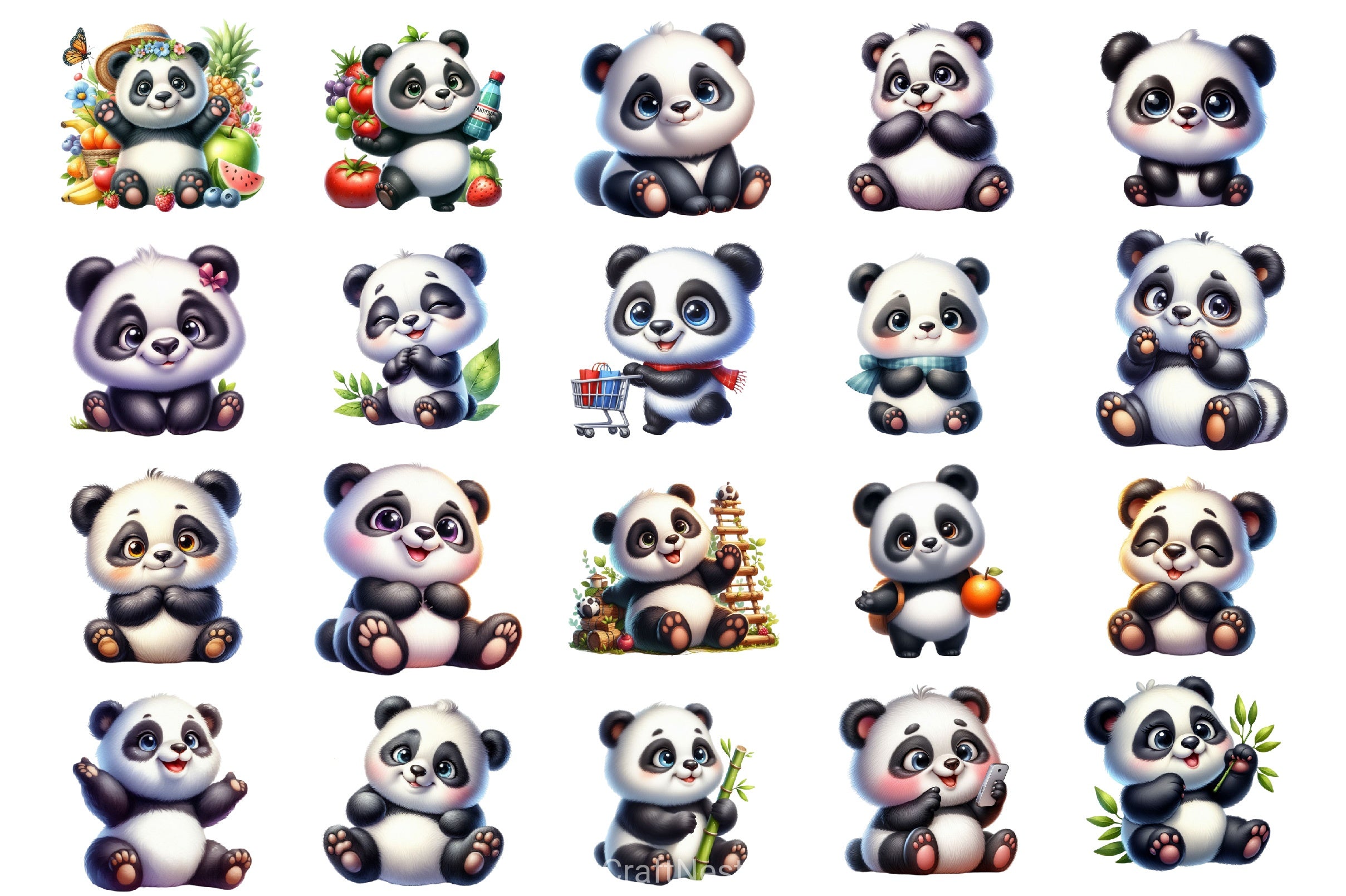 Cute Baby Panda Clipart Bundle - CraftNest - Digital Crafting and Art