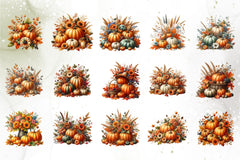 Autumn Pumpkins & Flowers Clipart Bundle - CraftNest - Digital Crafting and Art