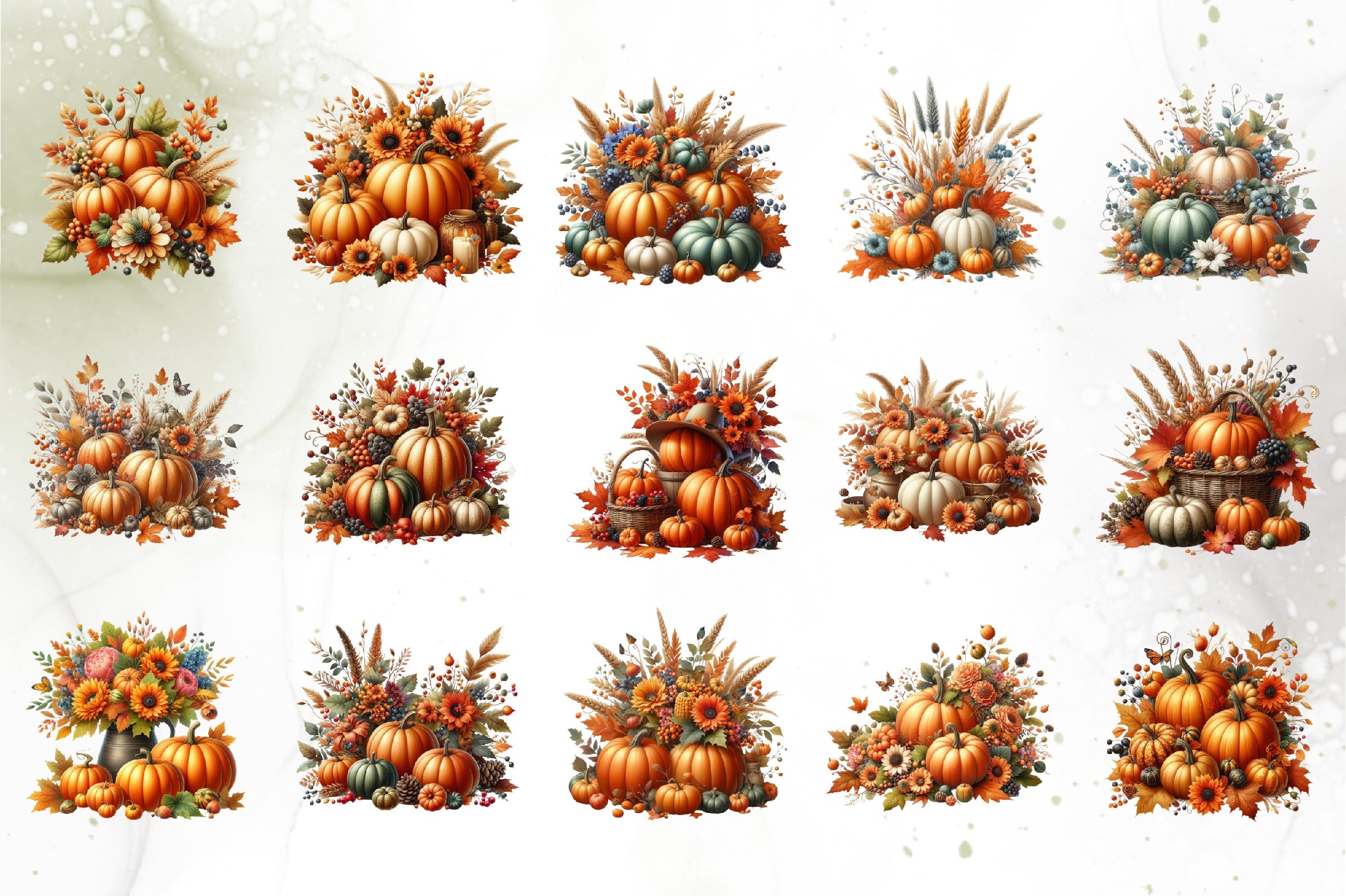 Autumn Pumpkins & Flowers Clipart Bundle - CraftNest - Digital Crafting and Art