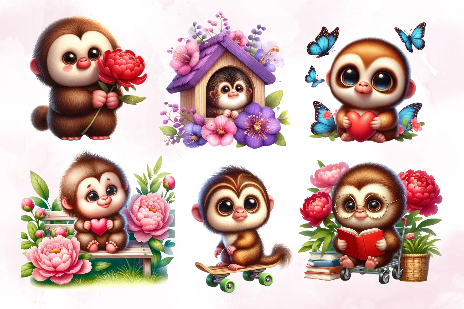 Cute Monkey Clipart Bundle 2 - CraftNest - Digital Crafting and Art