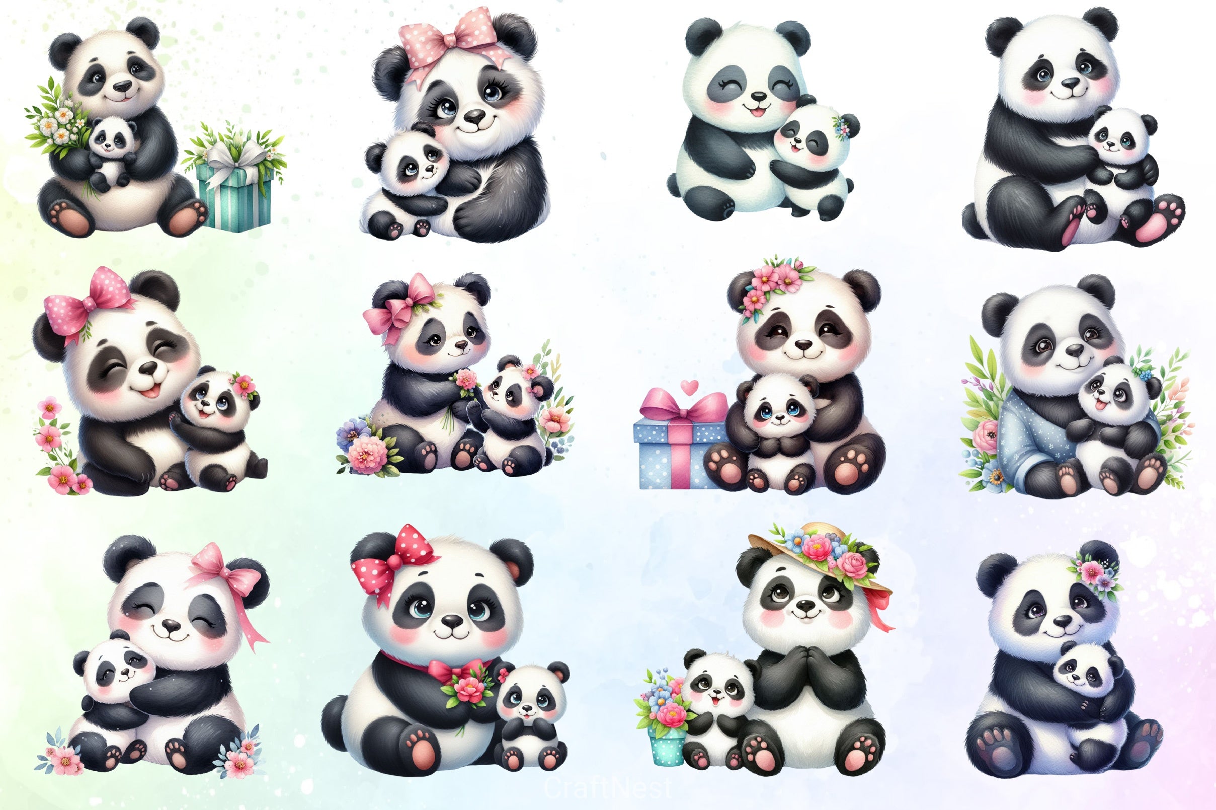 Panda Mom & Baby Clipart Bundle - CraftNest - Digital Crafting and Art