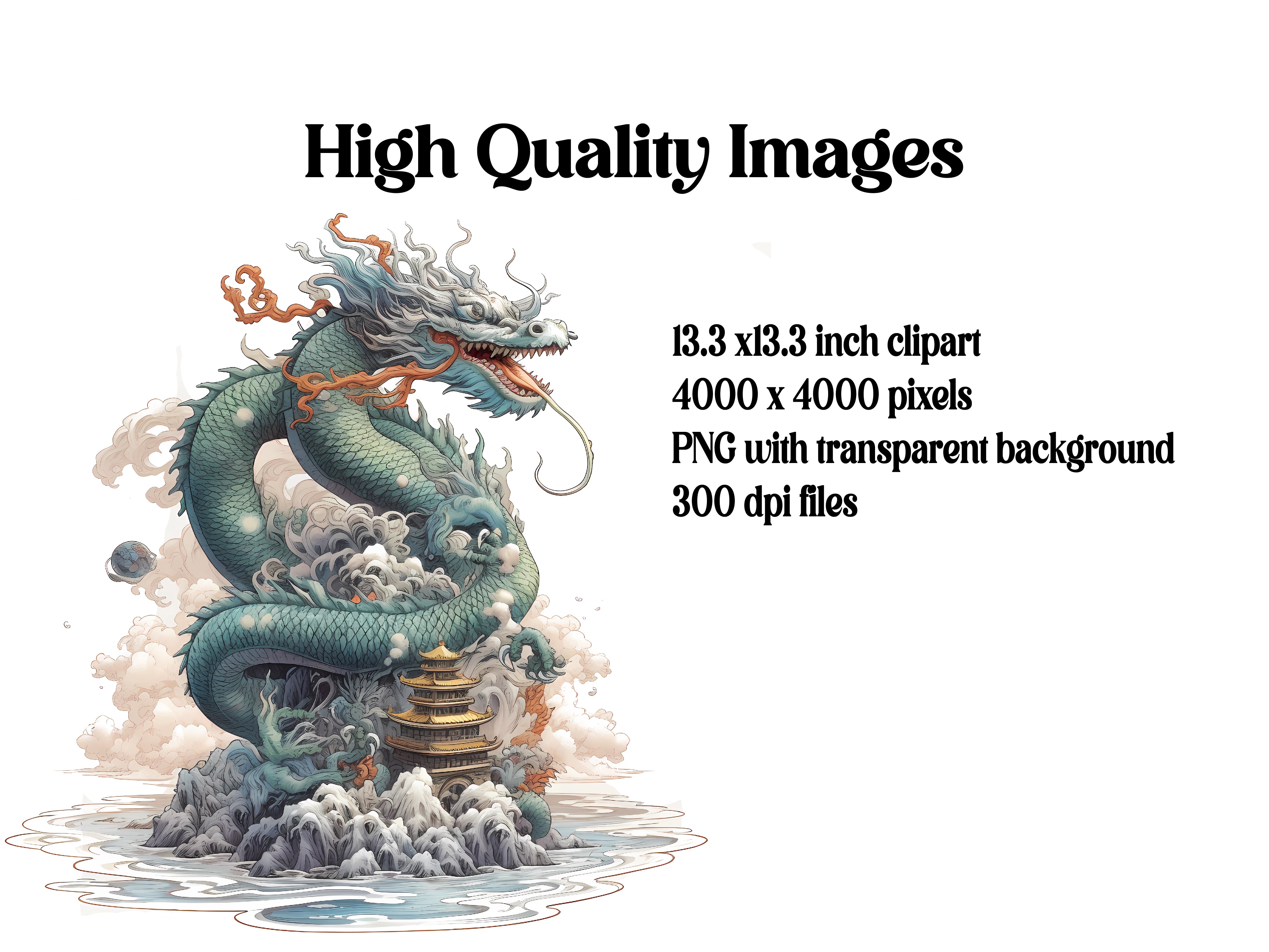 Japanese Art Style Dragons Clipart - CraftNest