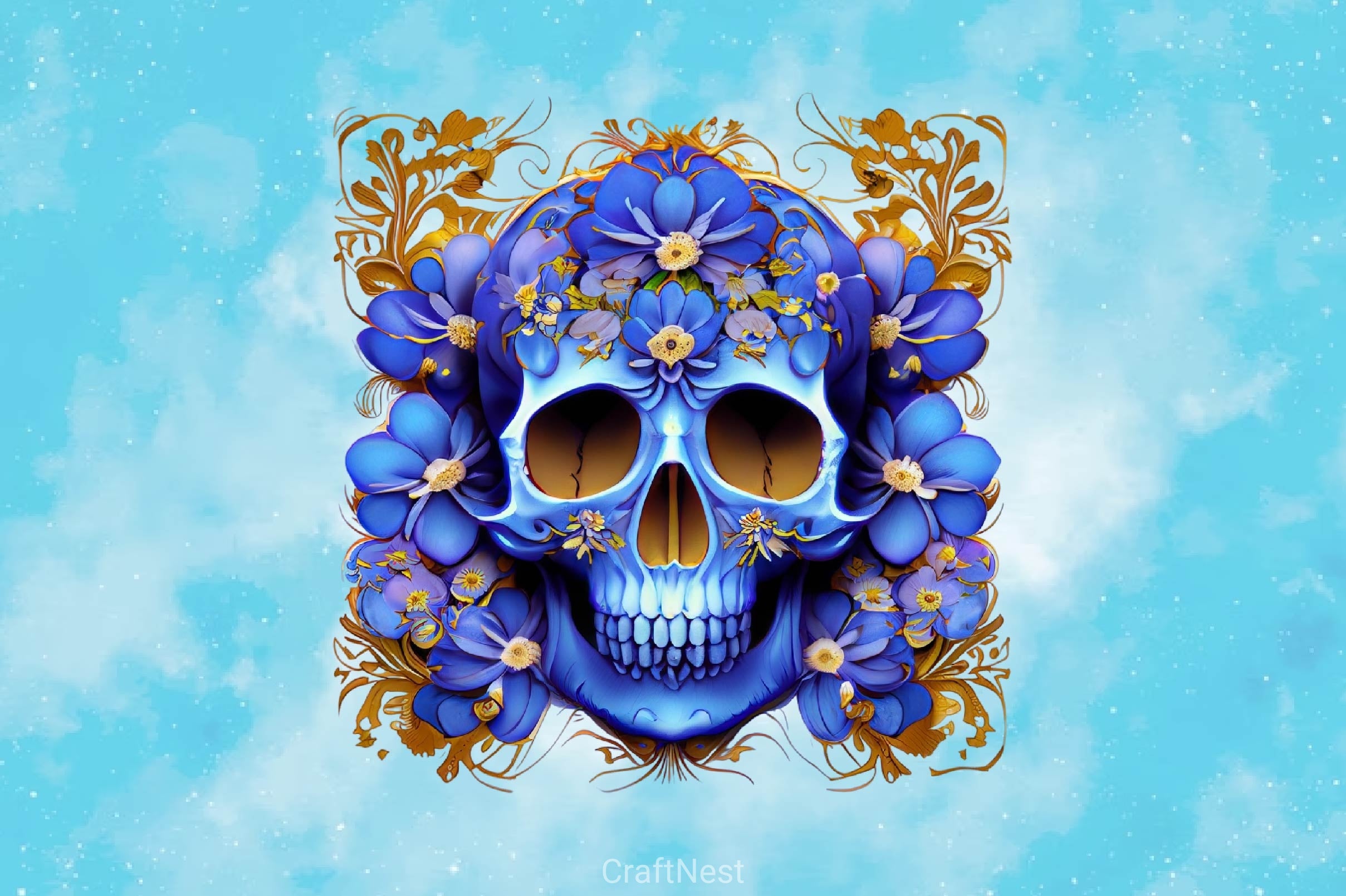 Royal Blue Floral Skulls Clipart Bundle - CraftNest - Digital Crafting and Art