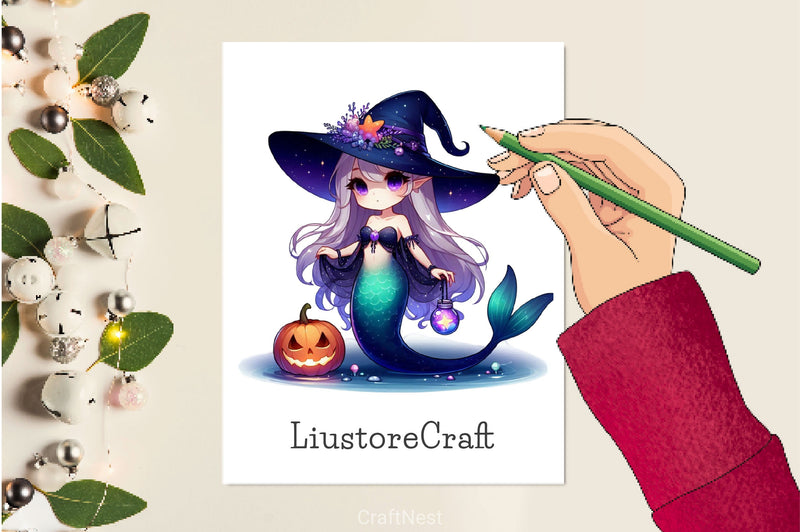 Halloween Mystical Mermaid Girl Clipart Bundle 2 - CraftNest - Digital Crafting and Art