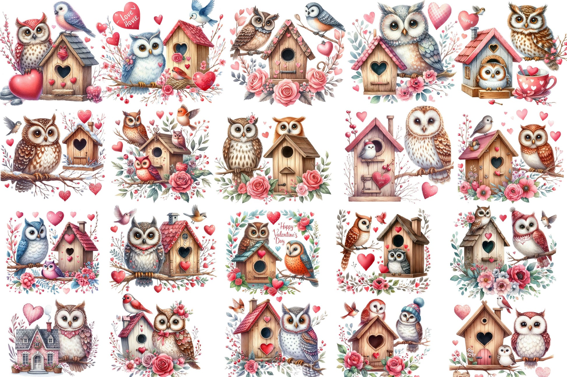 Valentine Owl & House Clipart Bundle - CraftNest - Digital Crafting and Art