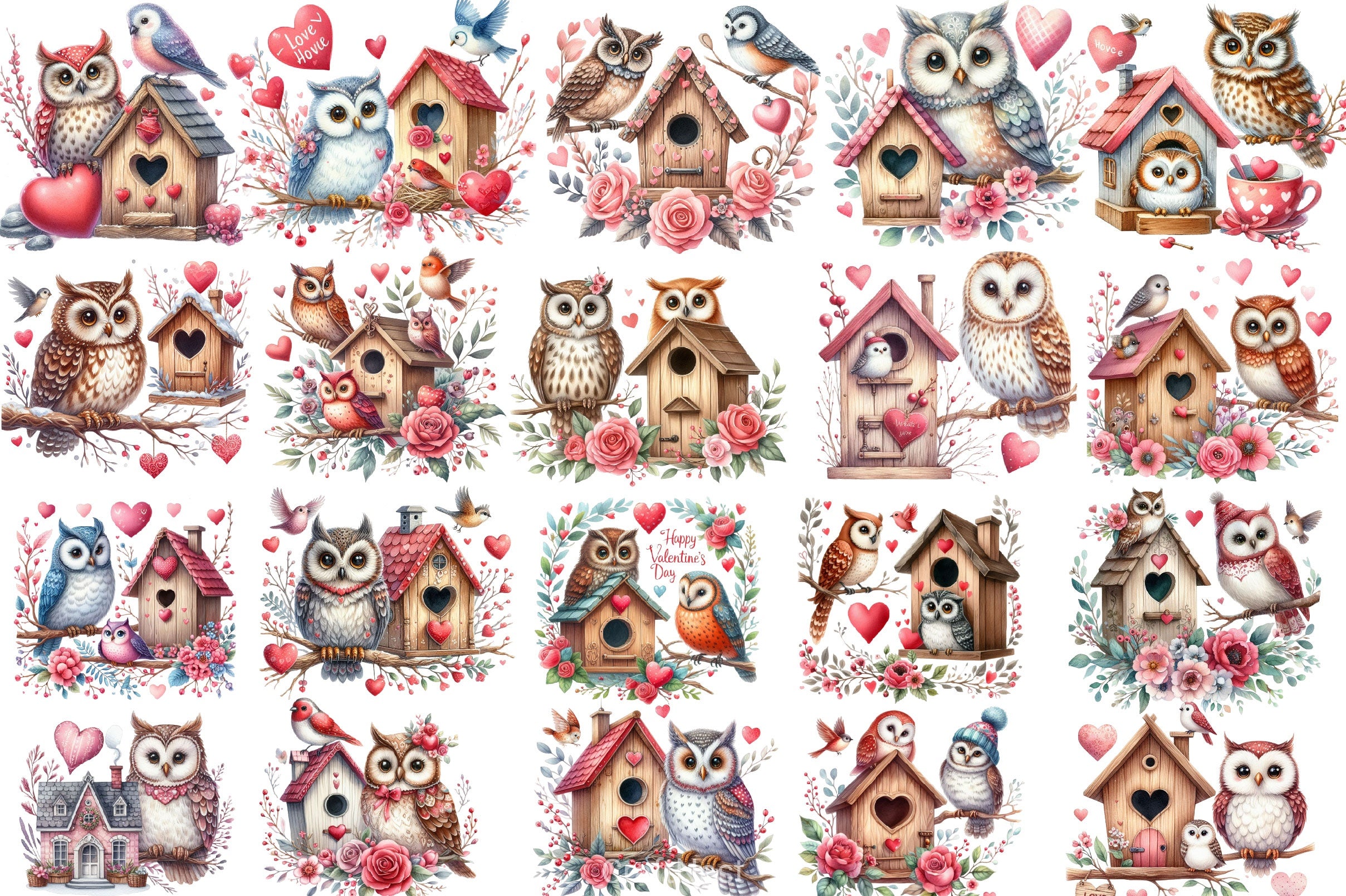 Valentine Owl & House Clipart Bundle - CraftNest - Digital Crafting and Art