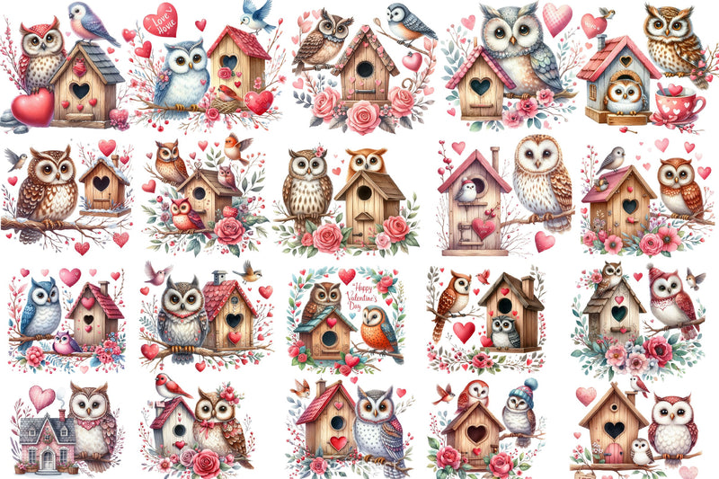 Valentine Owl & House Clipart Bundle - CraftNest - Digital Crafting and Art