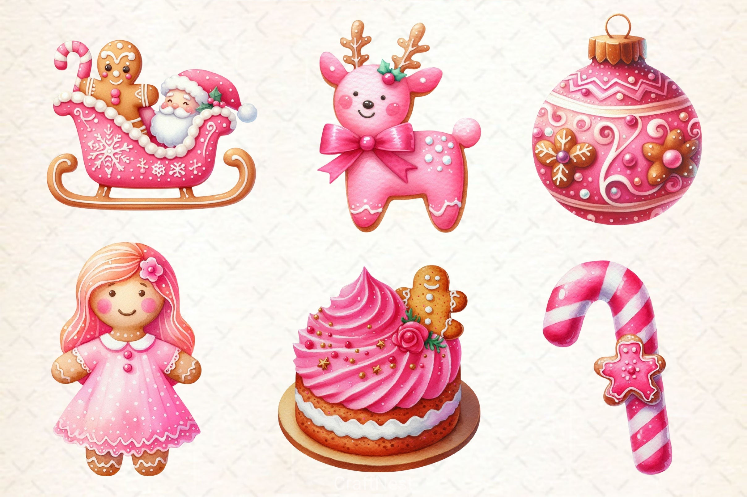 Pink Gingerbread Clipart Bundle - CraftNest - Digital Crafting and Art