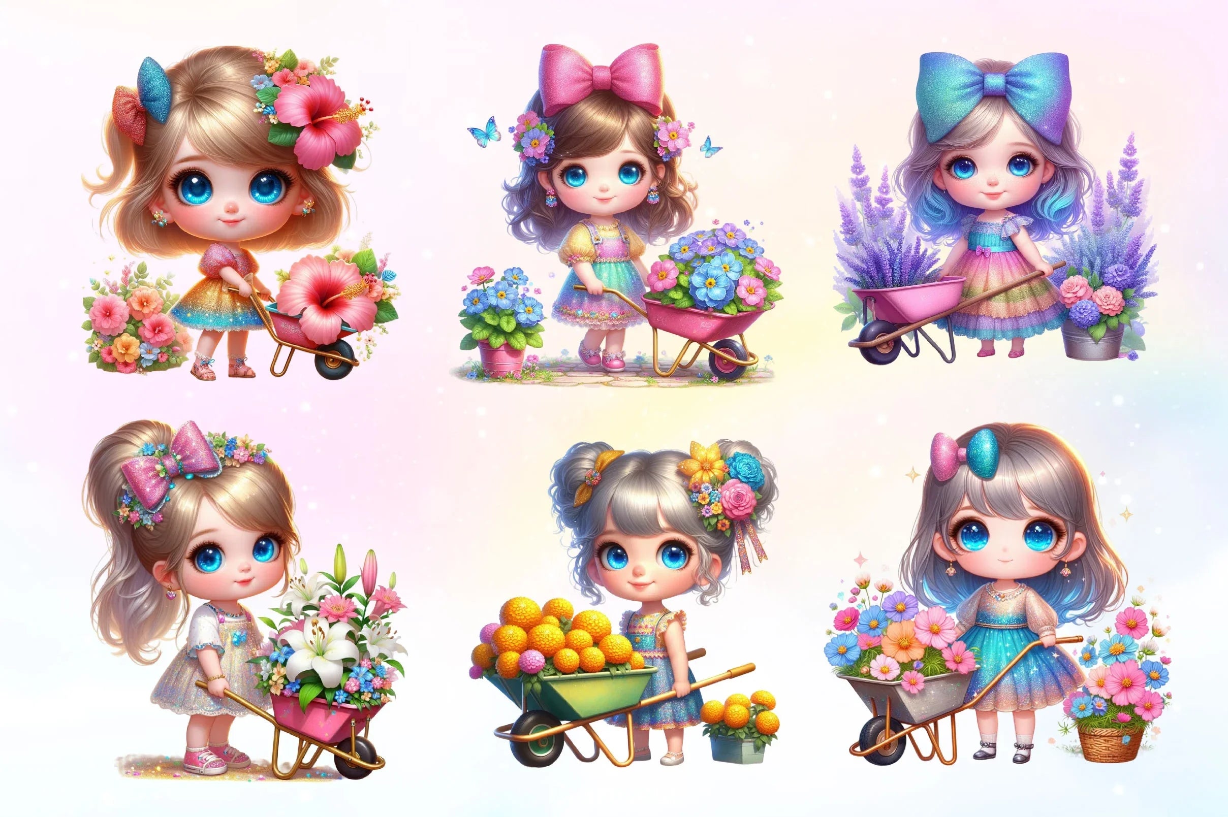 Little Cute Girl And Flowers Clipart Bundle 2 - CraftNest - Digital Crafting and Art