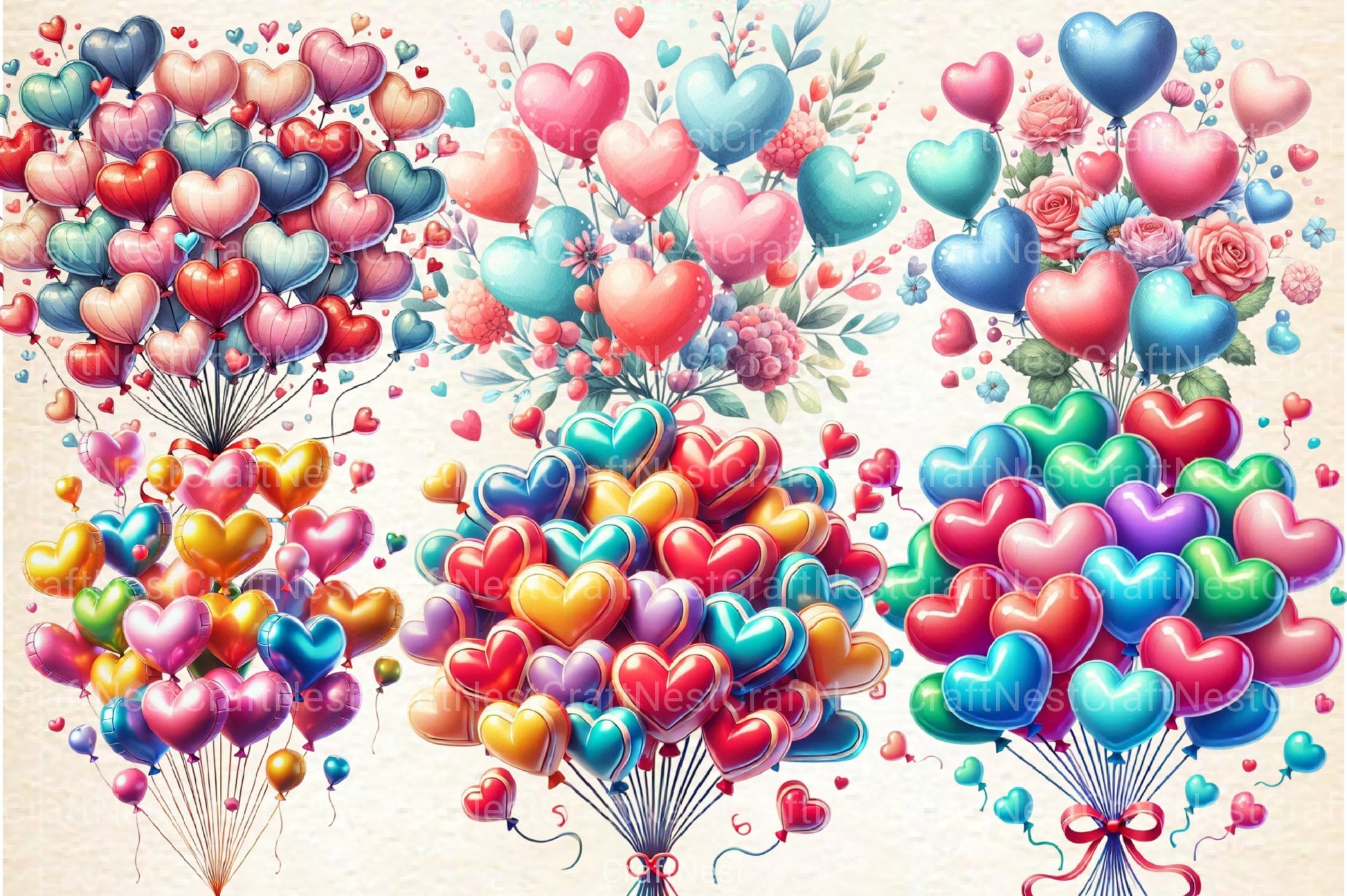 Valentine Heart Balloons Clipart Bundle - CraftNest - Digital Crafting and Art