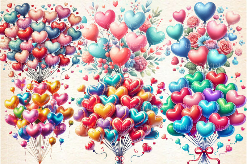Valentine Heart Balloons Clipart Bundle - CraftNest - Digital Crafting and Art