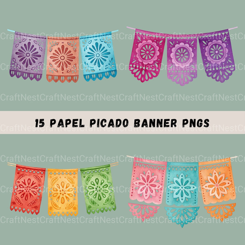 Papel Picado Banners Clipart Bundle - CraftNest - Digital Crafting and Art
