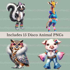 Disco Animals Clipart Bundle - CraftNest - Digital Crafting and Art