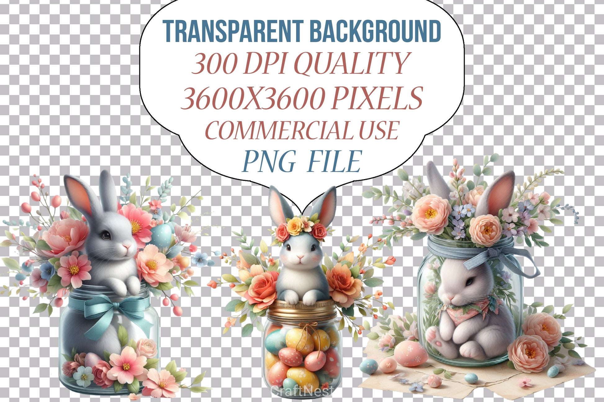 Easter Bunny Flowers Clipart Bundle - CraftNest - Digital Crafting and Art