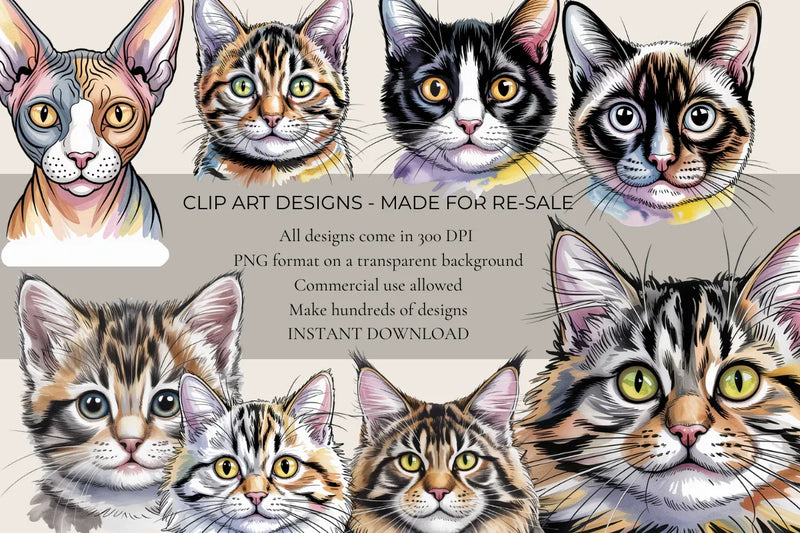 Cat Portraits Clipart - CraftNest - Digital Crafting and Art