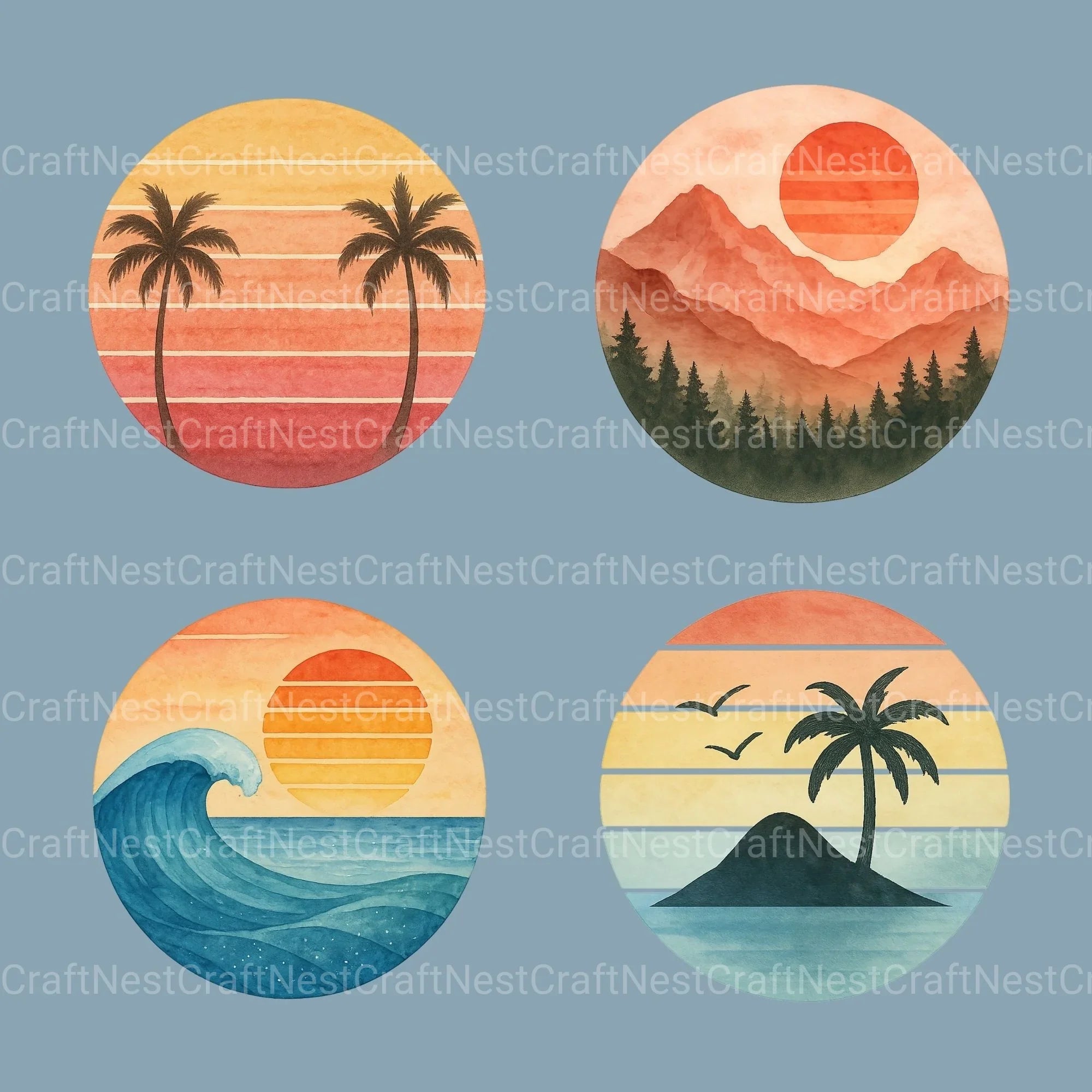 Retro Sunset Scenes Clipart Bundle - CraftNest - Digital Crafting and Art