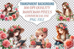 Beautiful Girl Reading Clipart Bundle - CraftNest - Digital Crafting and Art