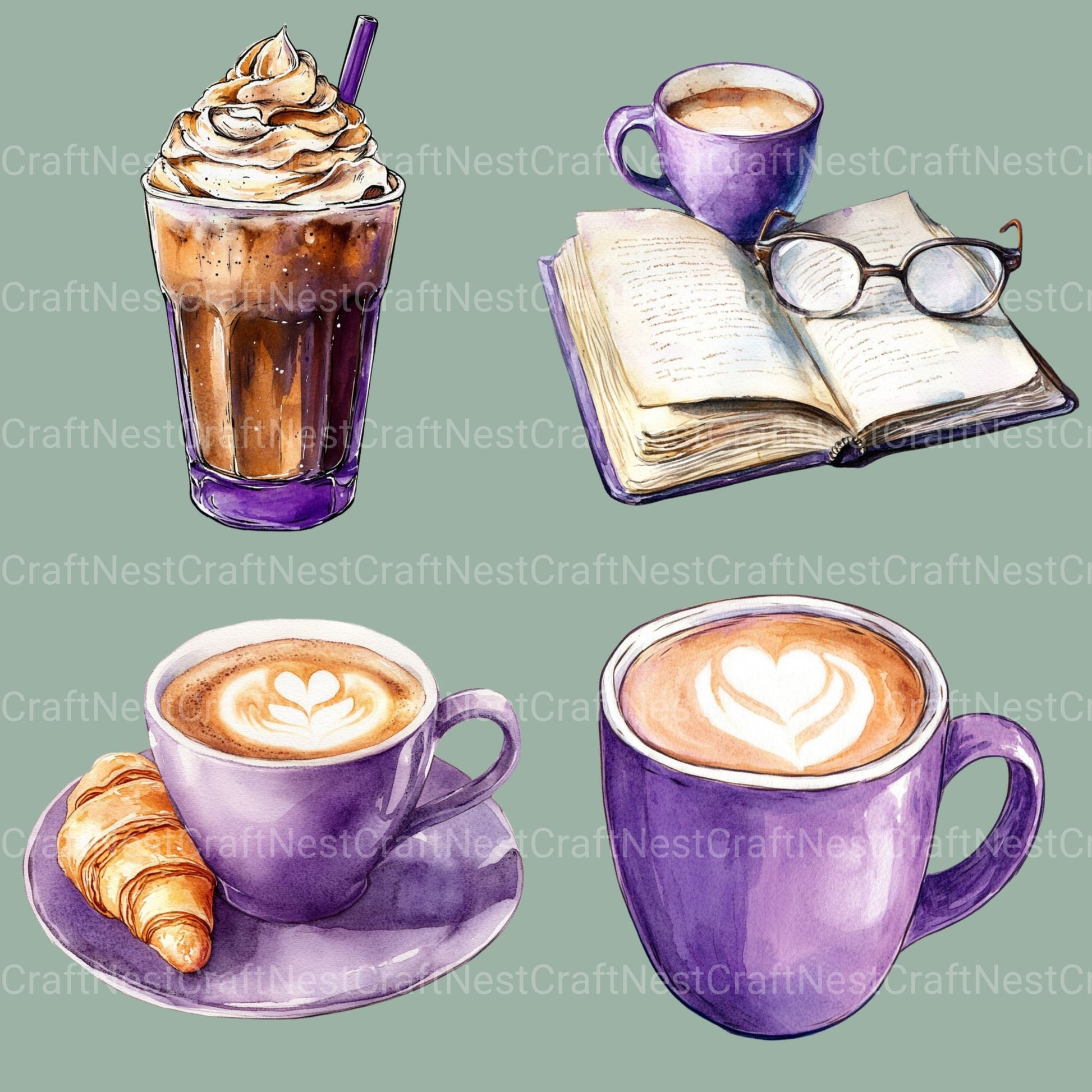 Coffee Purple Clipart Bundle - CraftNest - Digital Crafting and Art