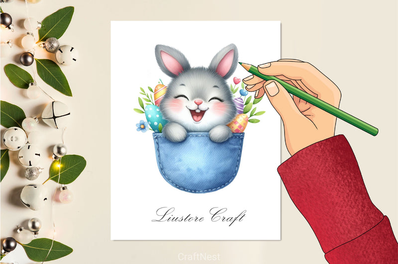 Easter Bunny In Pocket Clipart Bundle - CraftNest - Digital Crafting and Art