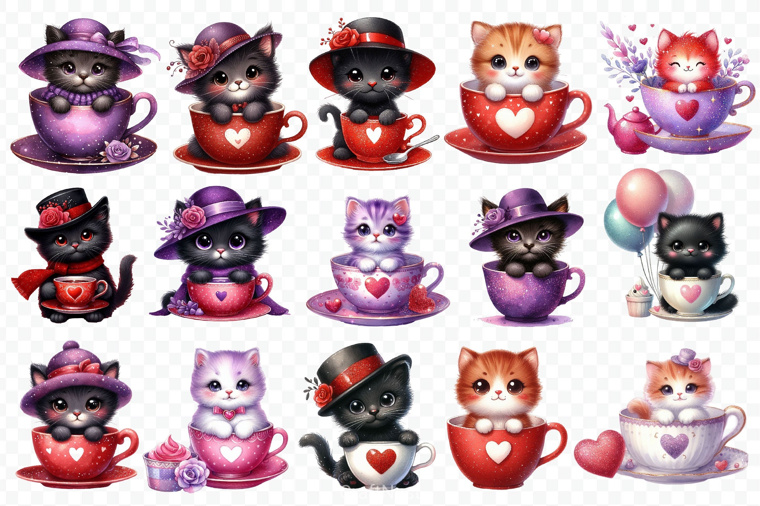 Valentine Teacup Kitten Clipart Bundle - CraftNest - Digital Crafting and Art