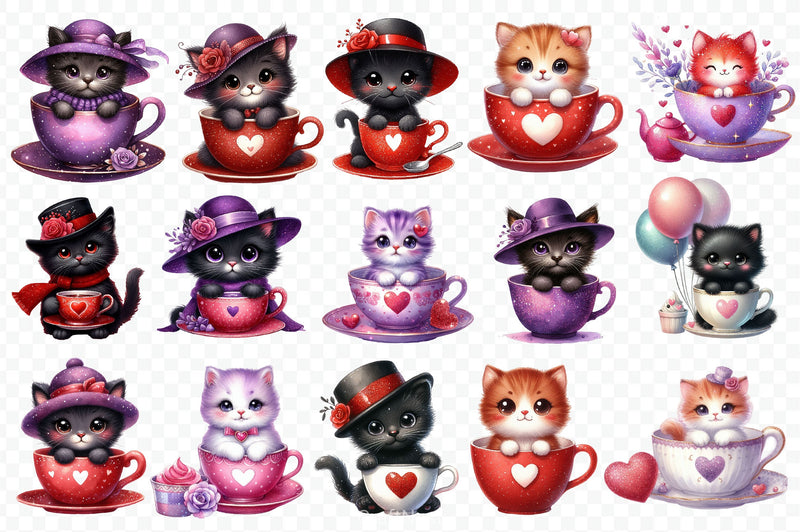 Valentine Teacup Kitten Clipart Bundle - CraftNest - Digital Crafting and Art