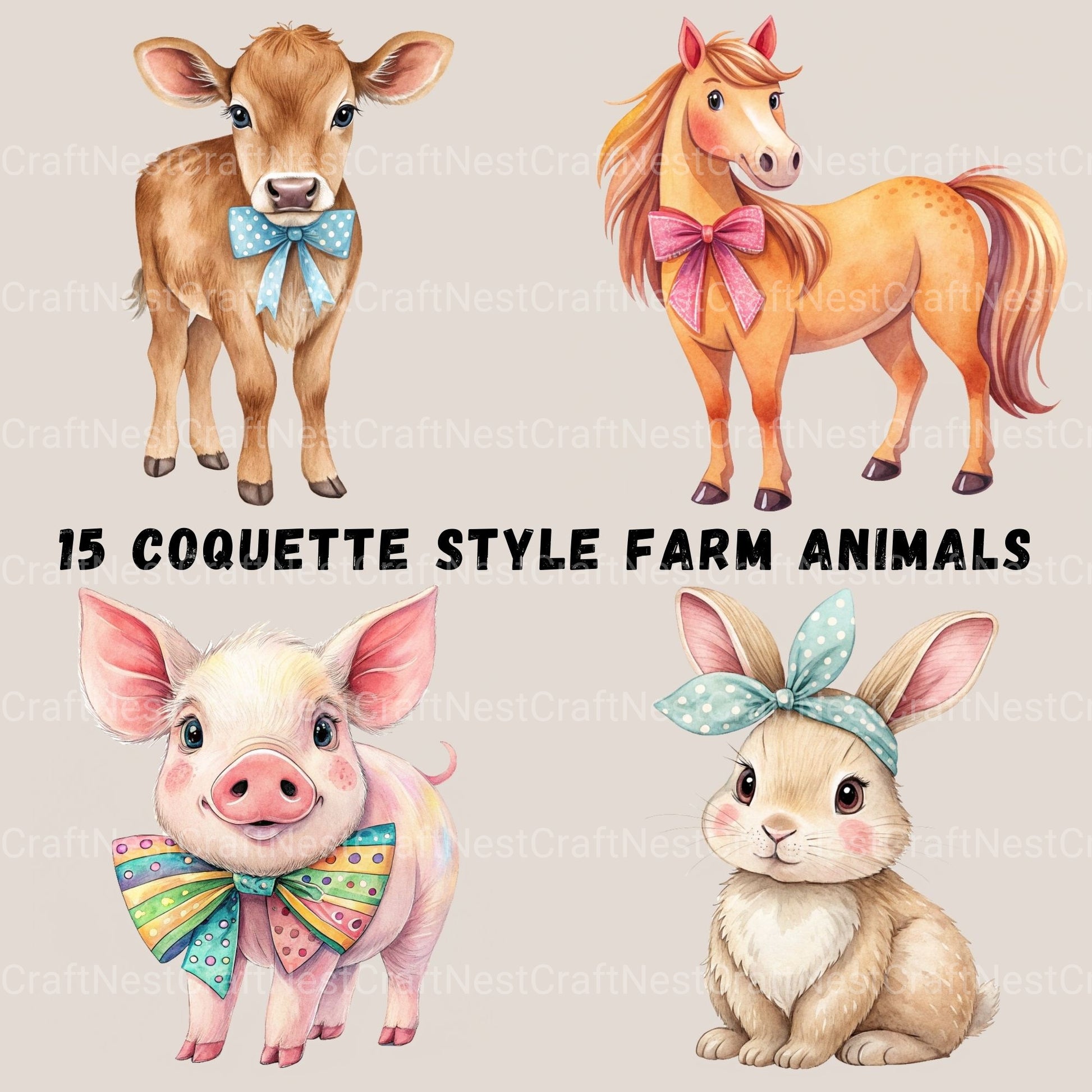 Farm Animal Coquette Clipart Bundle - CraftNest - Digital Crafting and Art