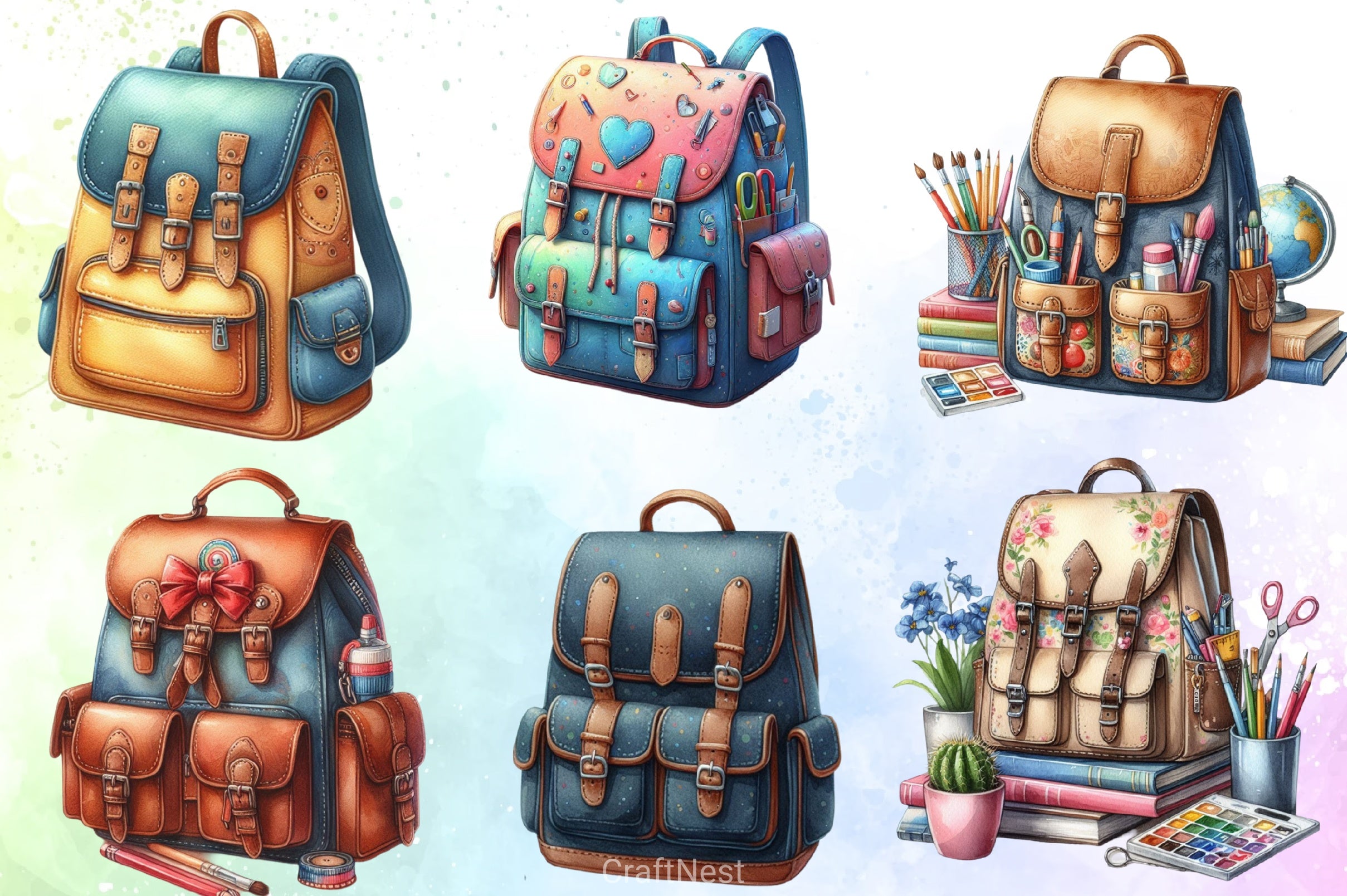 Retro School Bag Clipart Bundle - CraftNest - Digital Crafting and Art