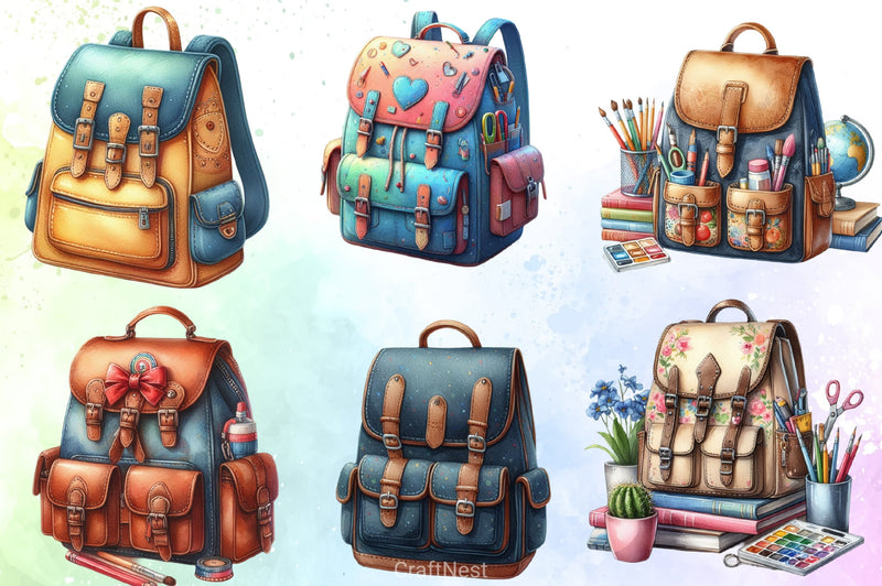 Retro School Bag Clipart Bundle - CraftNest - Digital Crafting and Art
