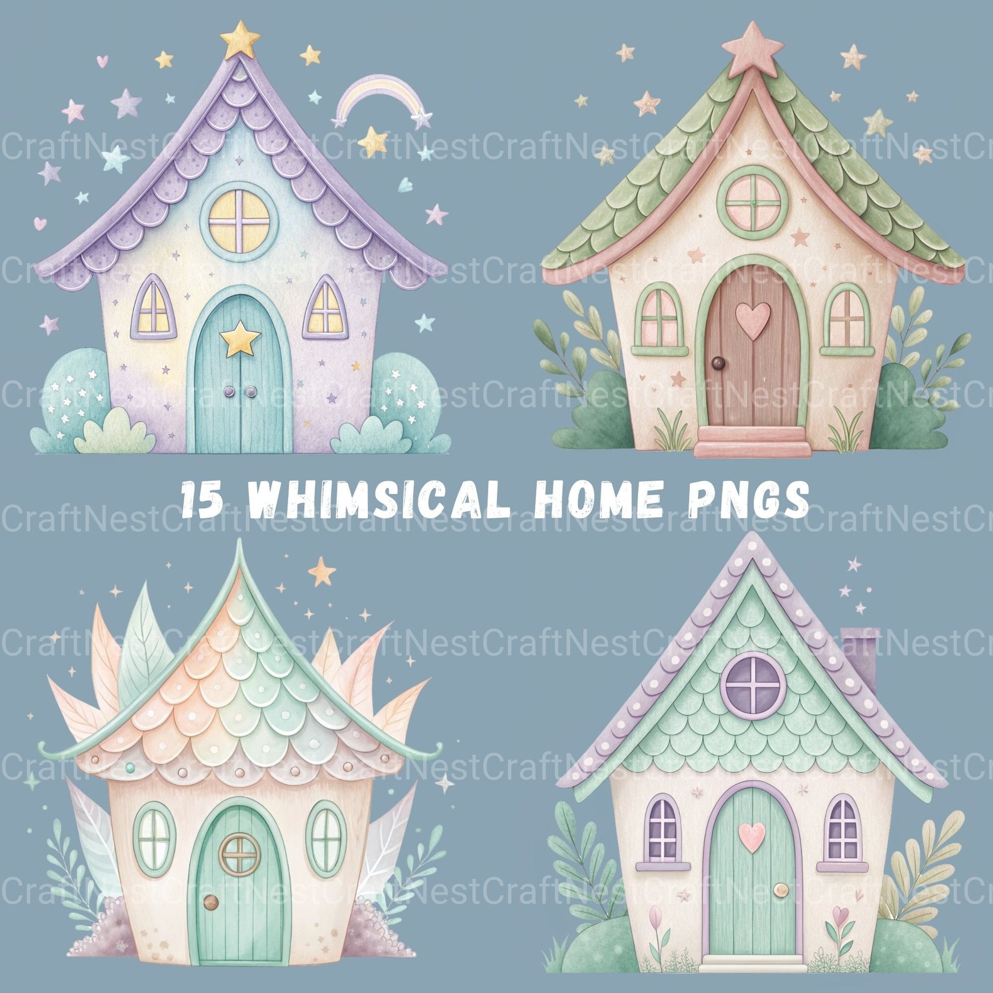 Whimsical Homes Clipart Bundle - CraftNest - Digital Crafting and Art