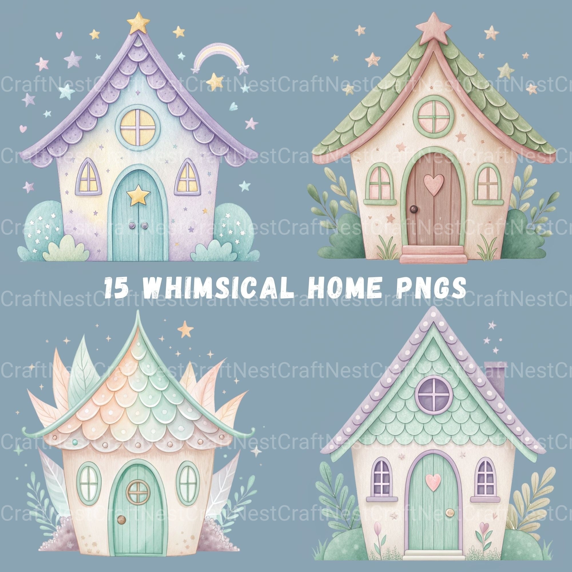 Whimsical Homes Clipart Bundle - CraftNest - Digital Crafting and Art