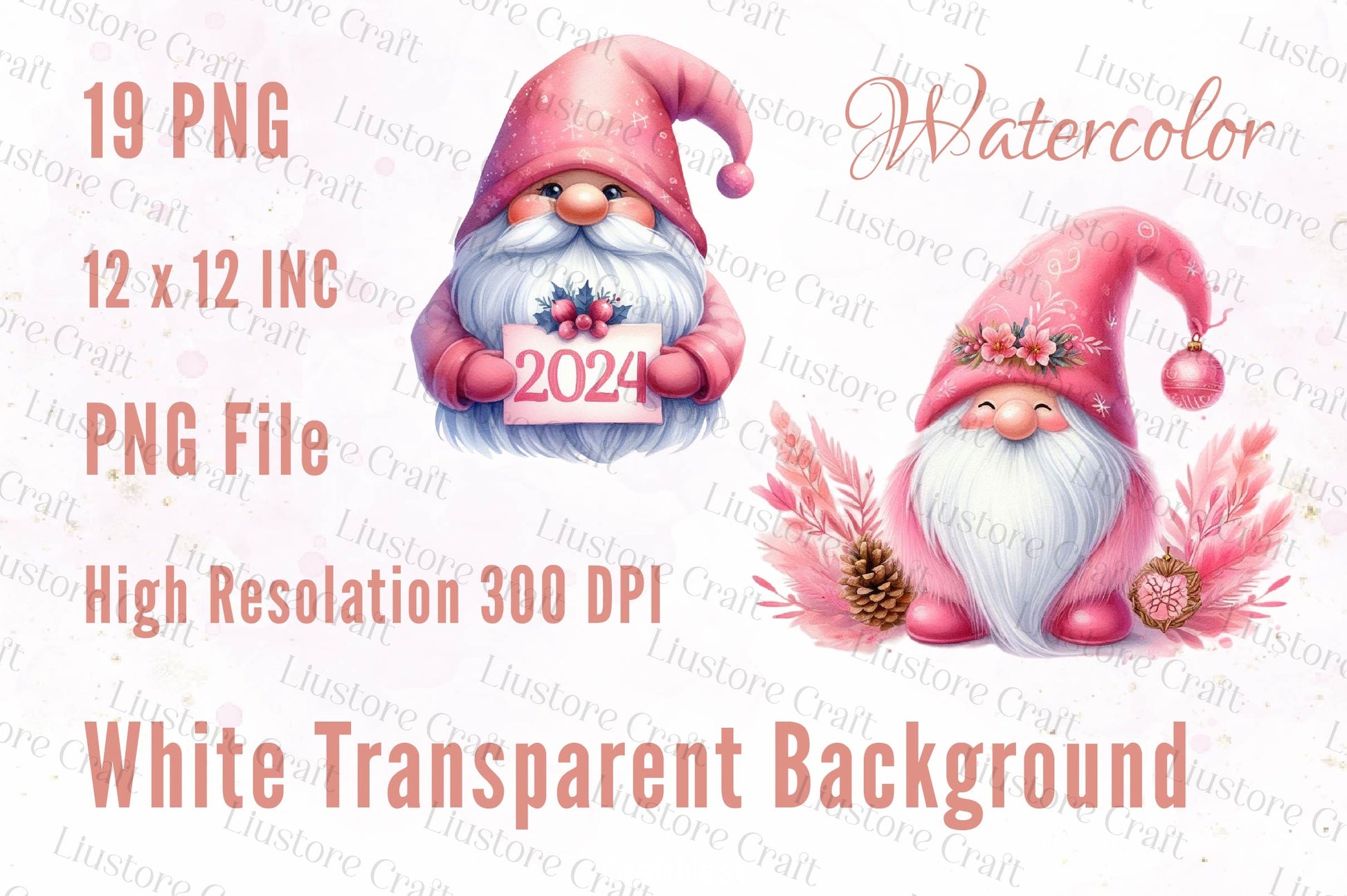 Pink New Year Gnome Clipart Bundle - CraftNest - Digital Crafting and Art
